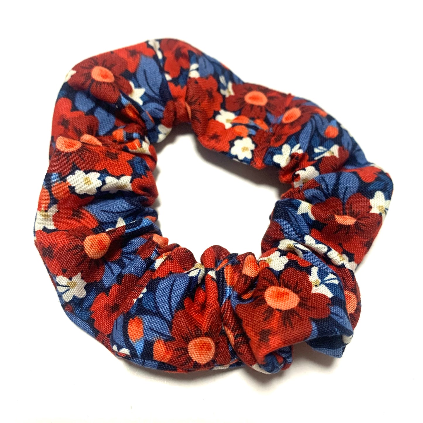 MUMMA WHOOPEE - Blue & Red Floral- REGULAR SCRUNCHIES