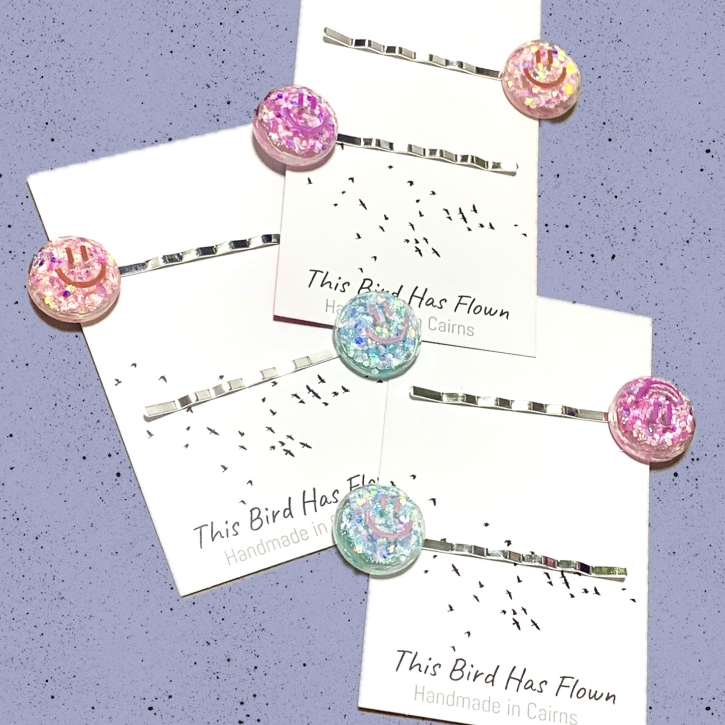 THIS BIRD HAS FLOWN - "Smiley Hairclips"- Blue & Peach