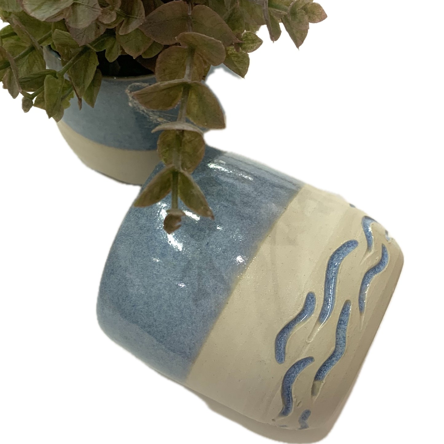 EARTH BY HAND- Blue & White Sitting Planters