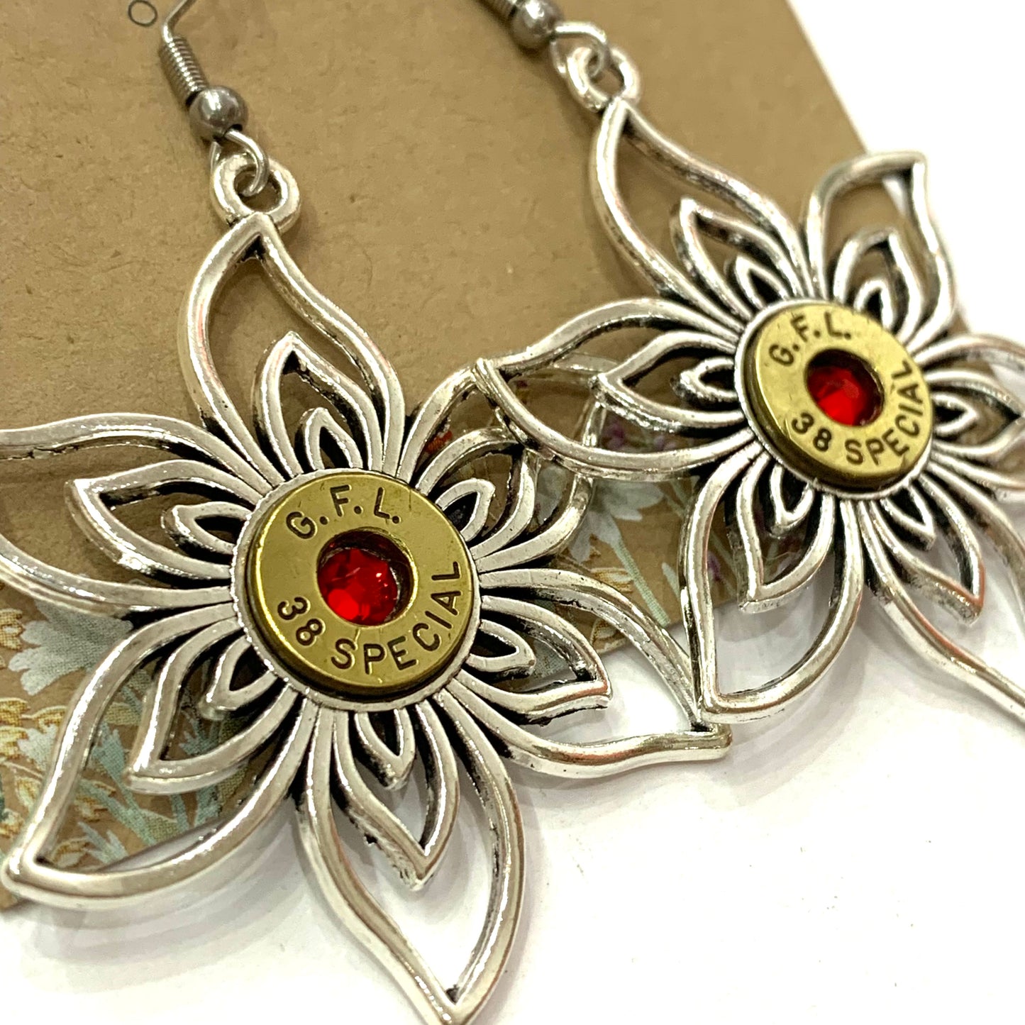 WILD BRASS- Flower Drops- Red Swarovski Crystal