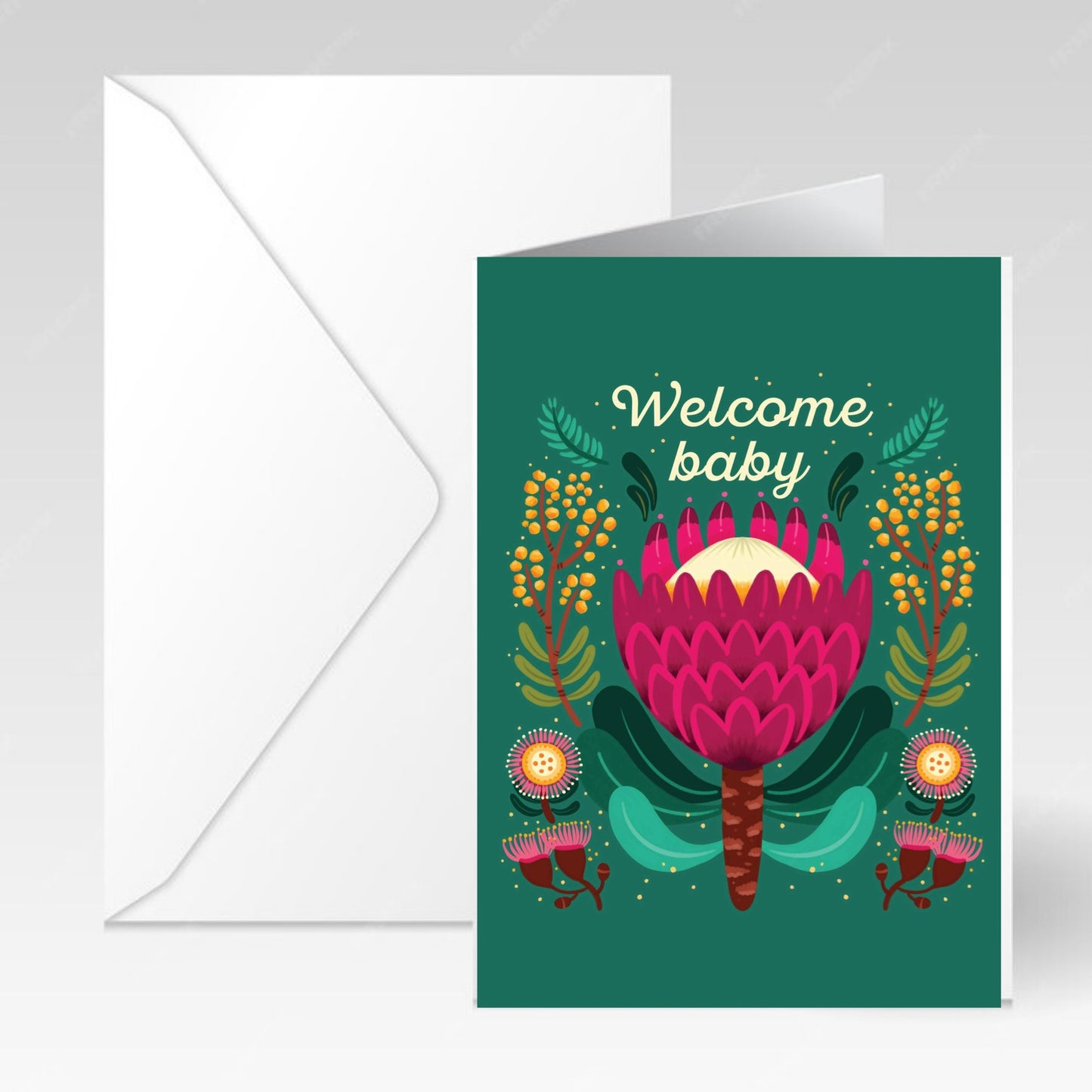 NUOVO - Welcome Baby Native Flora Greeting Card- By Emma Whitelaw