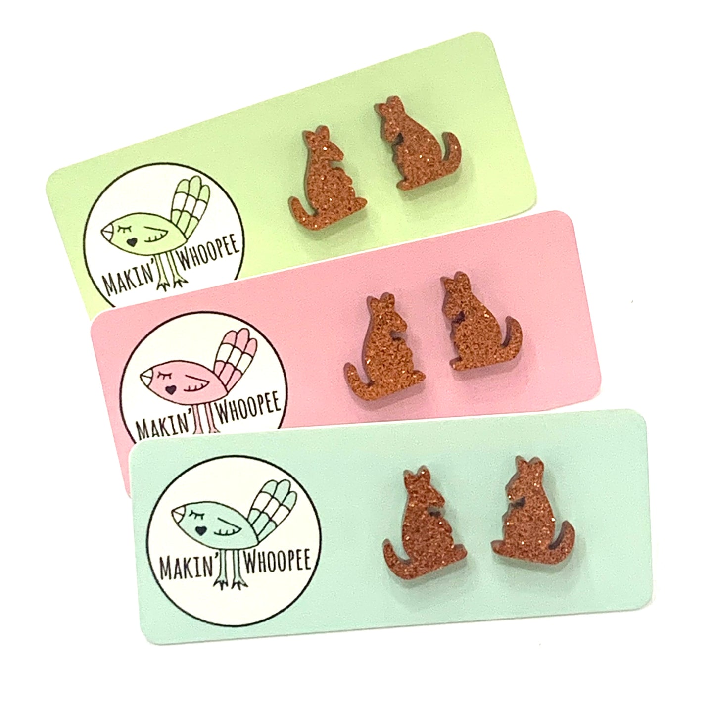 MAKIN' WHOOPEE - Little Aussies- "Kangaroo" Stud Earrings - Gingerbread Glitter