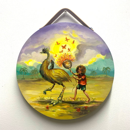 HAYLEY GILLESPIE - "Emu Parade"- Round Original Oil Painting