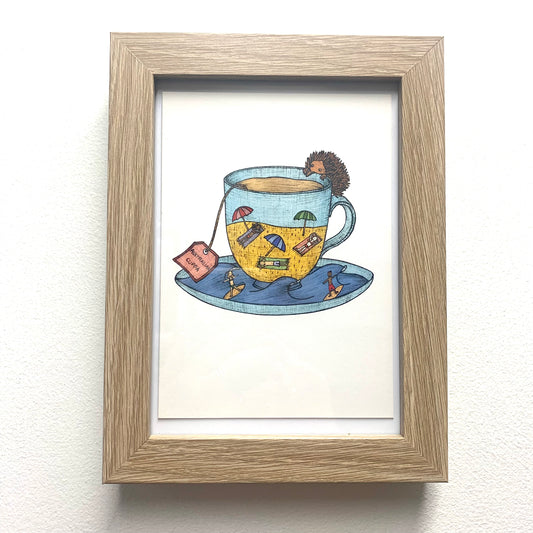 THE NONSENSE MAKER- Framed "Australian Cuppa- Beach" Print