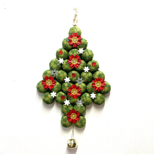 MAKIN' WHOOPEE- "Green & Poinsettias"- LARGE BOTTLE TOP CHRISTMAS TREE WALL HANGING