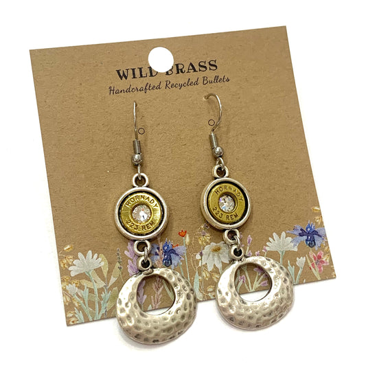 WILD BRASS- Charm Drops- Textured Organic Ring with Clear Swarovski Crystals