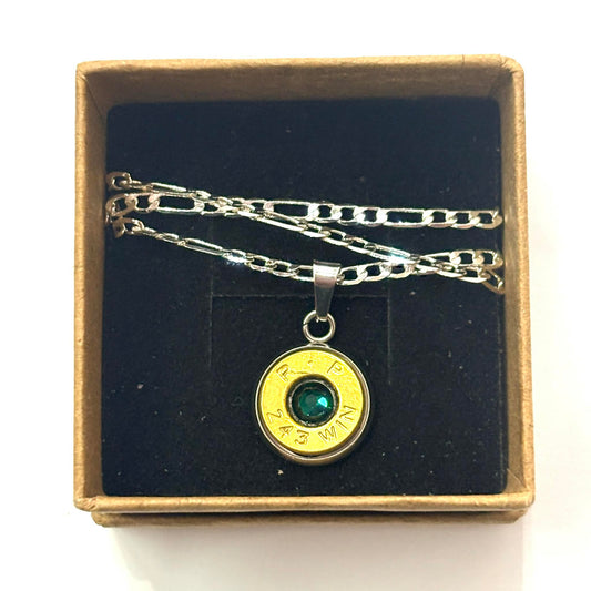 WILD BRASS- Pendant Necklace with Dark Green Swarovski Crystals