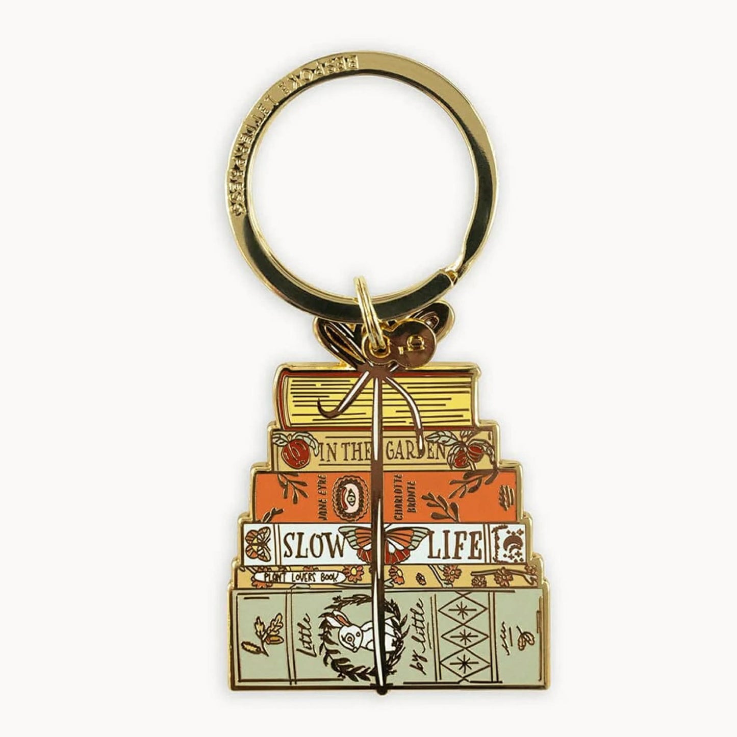 BESPOKE LETTERPRESS - Book Stack - Enamel Key Ring