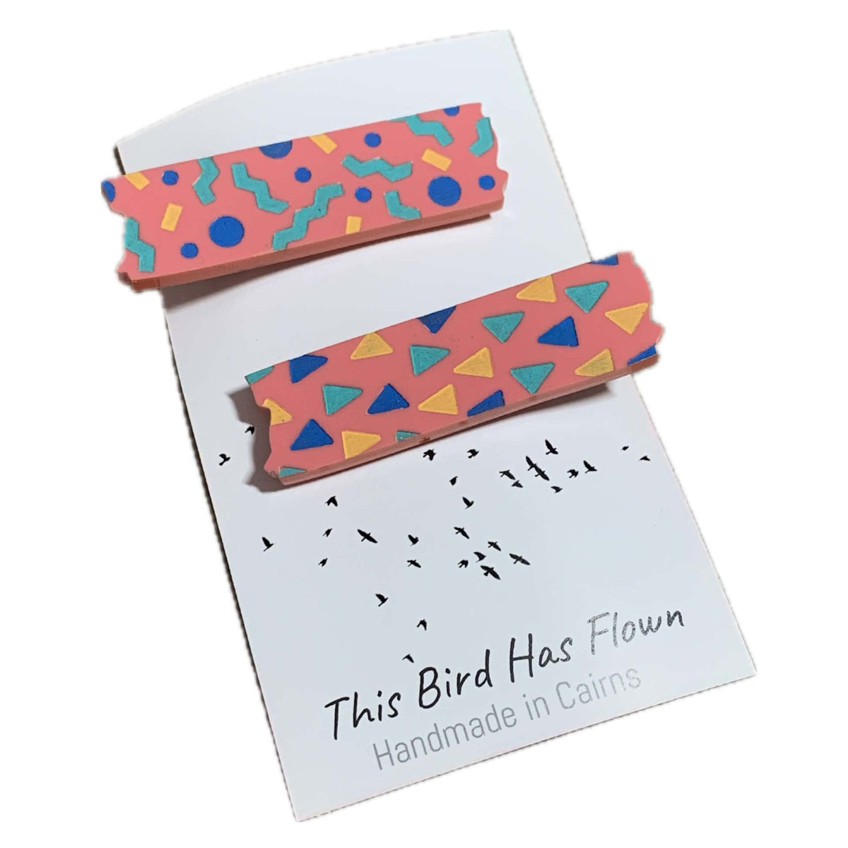 THIS BIRD HAS FLOWN - Raspberry Confetti - Hand Painted Acrylic Alligator Hair Clips