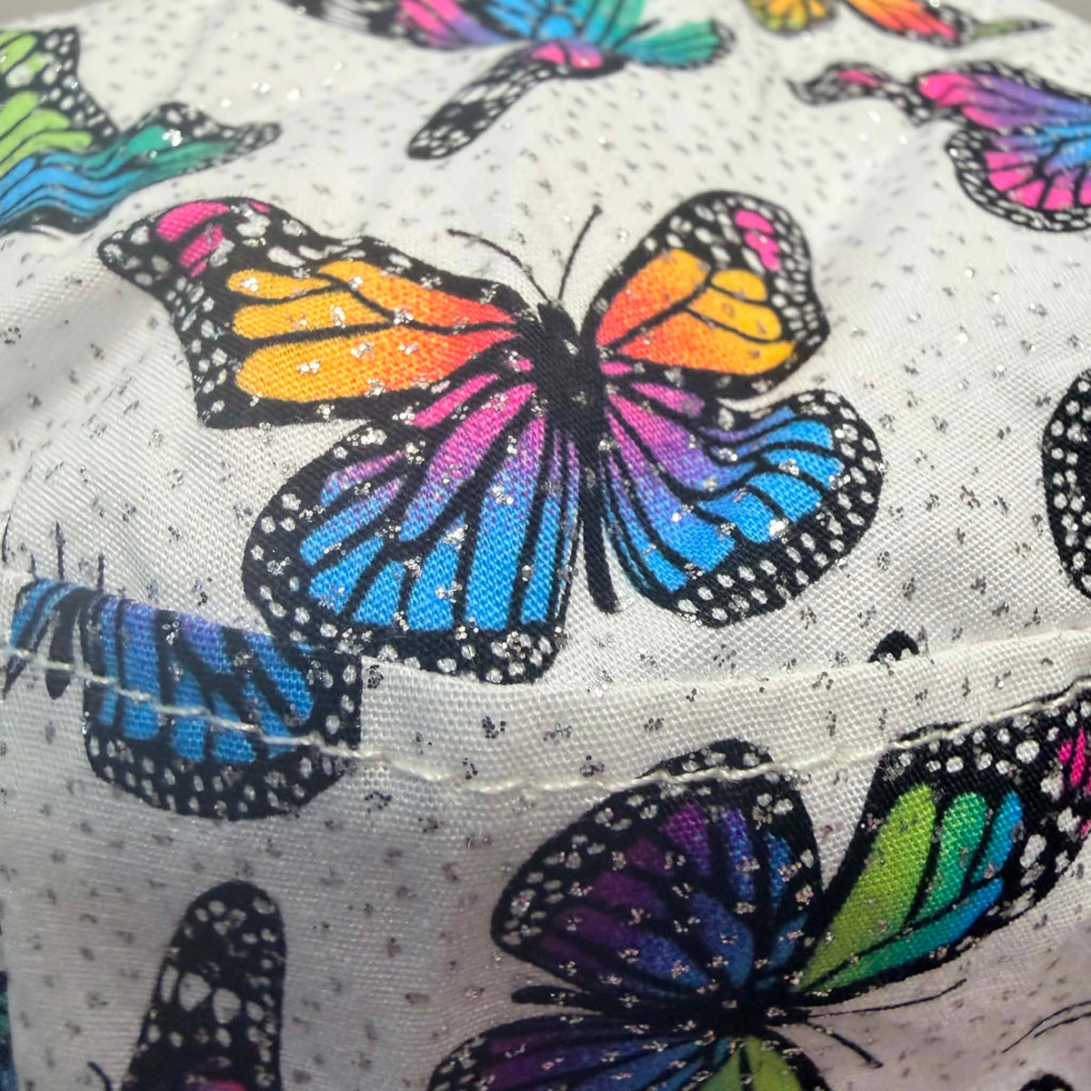 Teacups n Quilts - Glittery Butterflies Fabric Hat- Kids Size Medium