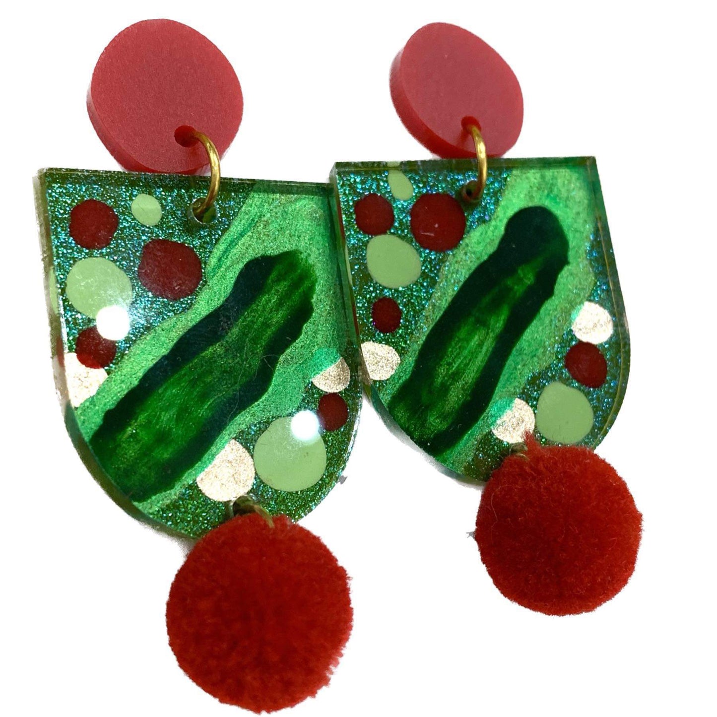 THIS BIRD HAS FLOWN- Funky Christmas Earrings- Arch/Pom Pom #3