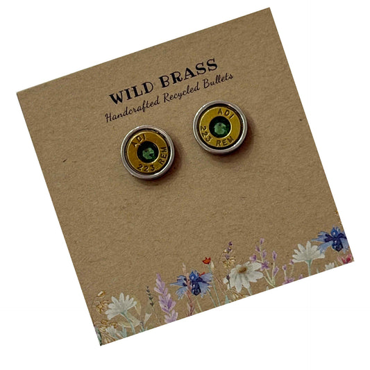 WILD BRASS- Medium Studs- Dark Green Swarovski Crystal