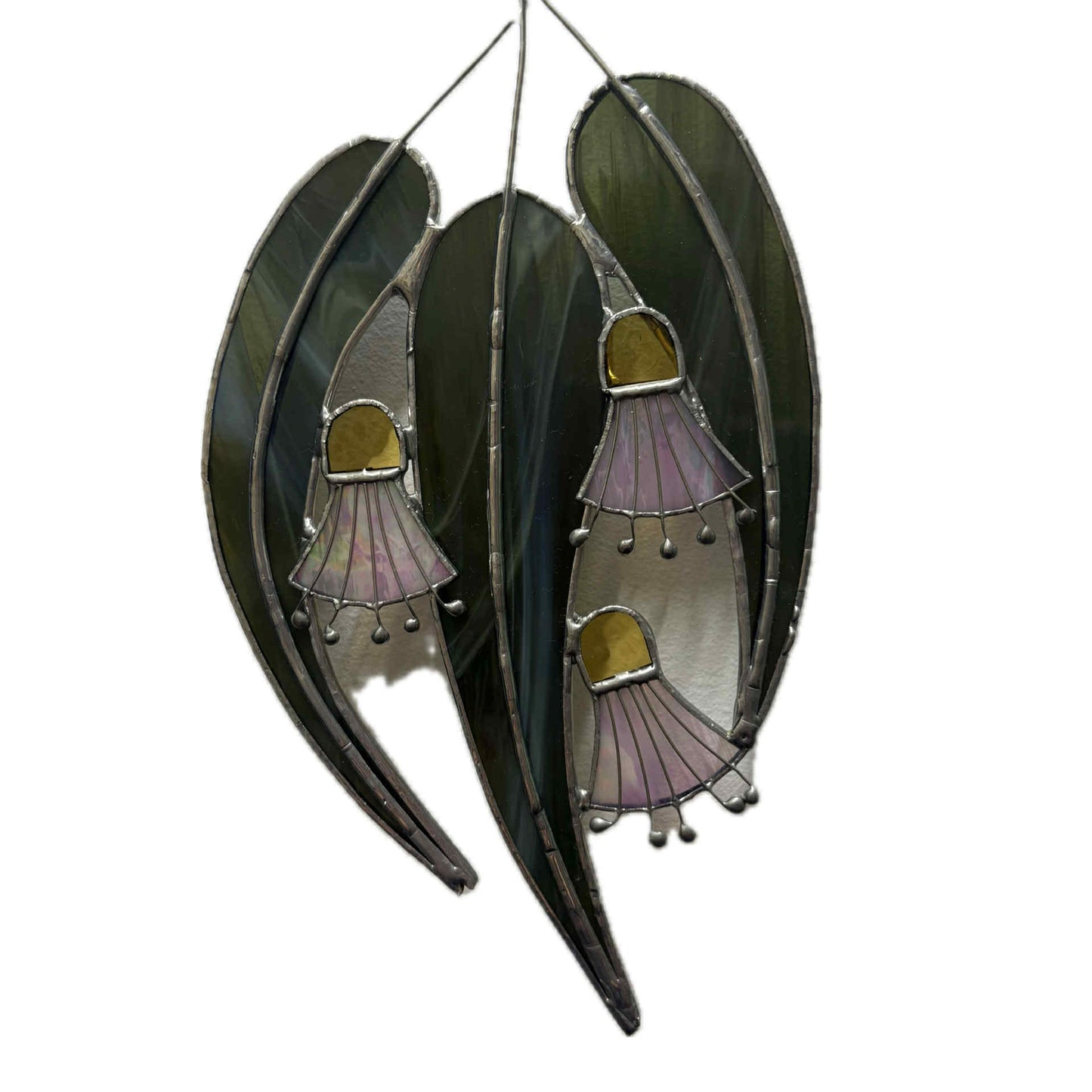 SWAN GLASS -EUCALYPTUS FLOWERS PINKS - STAINED GLASS ORNAMENT