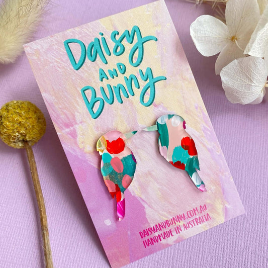 DAISY AND BUNNY - Hand Painted Kookaburra Studs - Garden