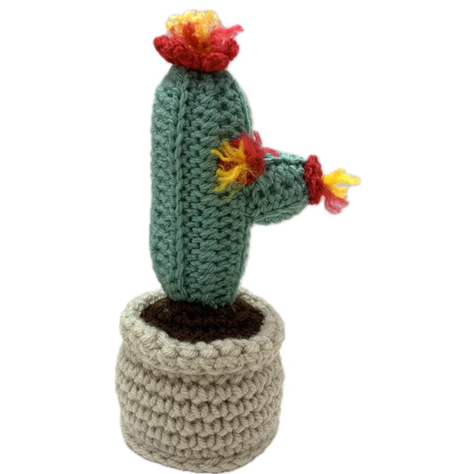 BEAKNITS- CROCHETED CACTUS #8- Tall Red Flowers
