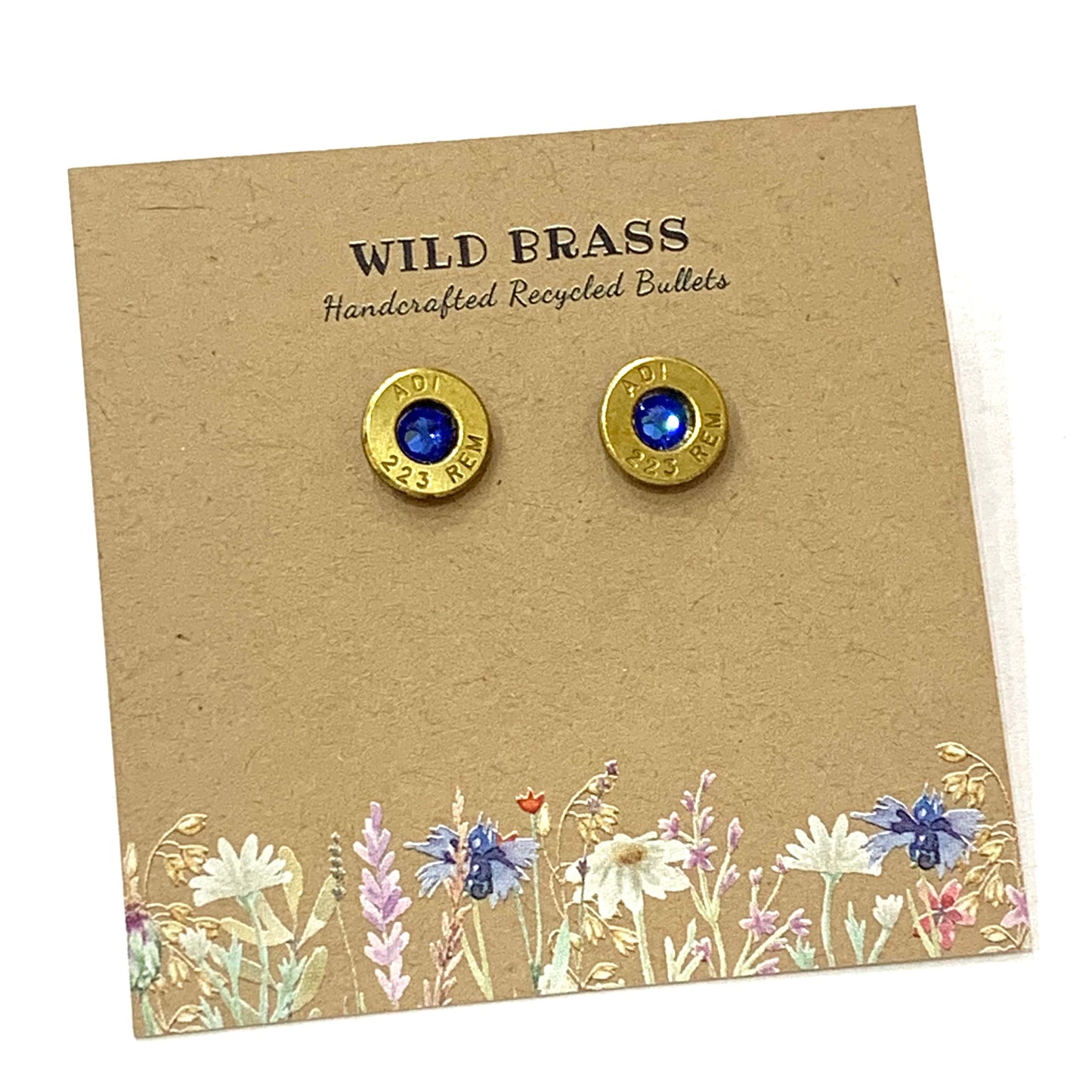 WILD BRASS- Small Studs- Dark Blue Swarovski Crystal