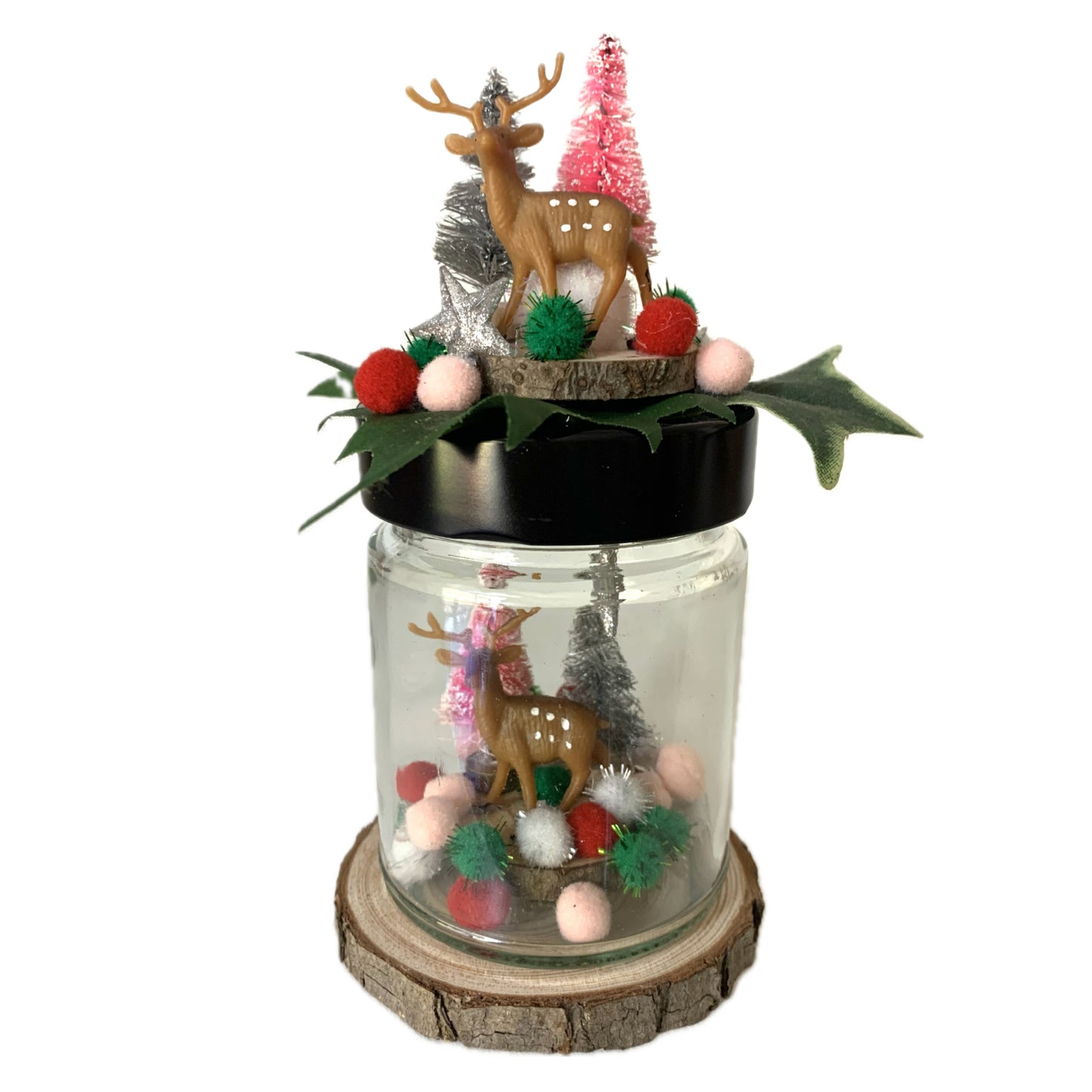 THIS BIRD HAS FLOWN- Christmas Jar Decoration- Small Pom Pom Deers