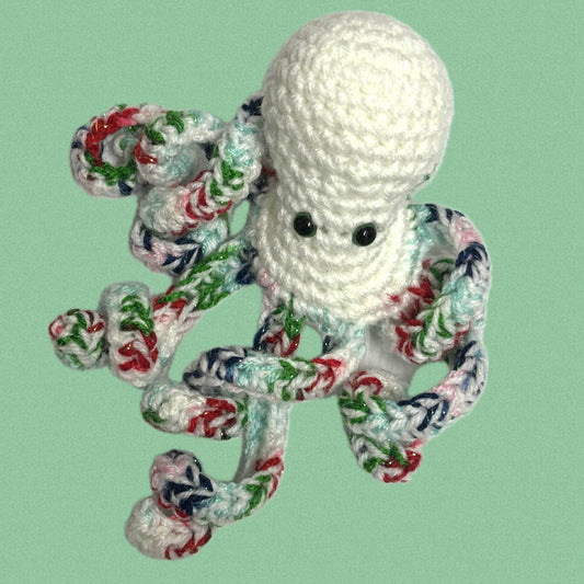 BEAKNITS- CHRISTMAS CROCHETED OCTOPUS - Glittery Red, White and Green White head