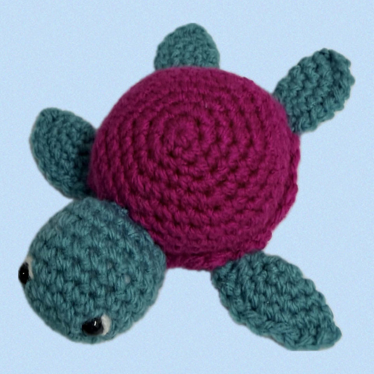 BEAKNITS-Crocheted Turtle - Raspberry Pink Shell (sage)