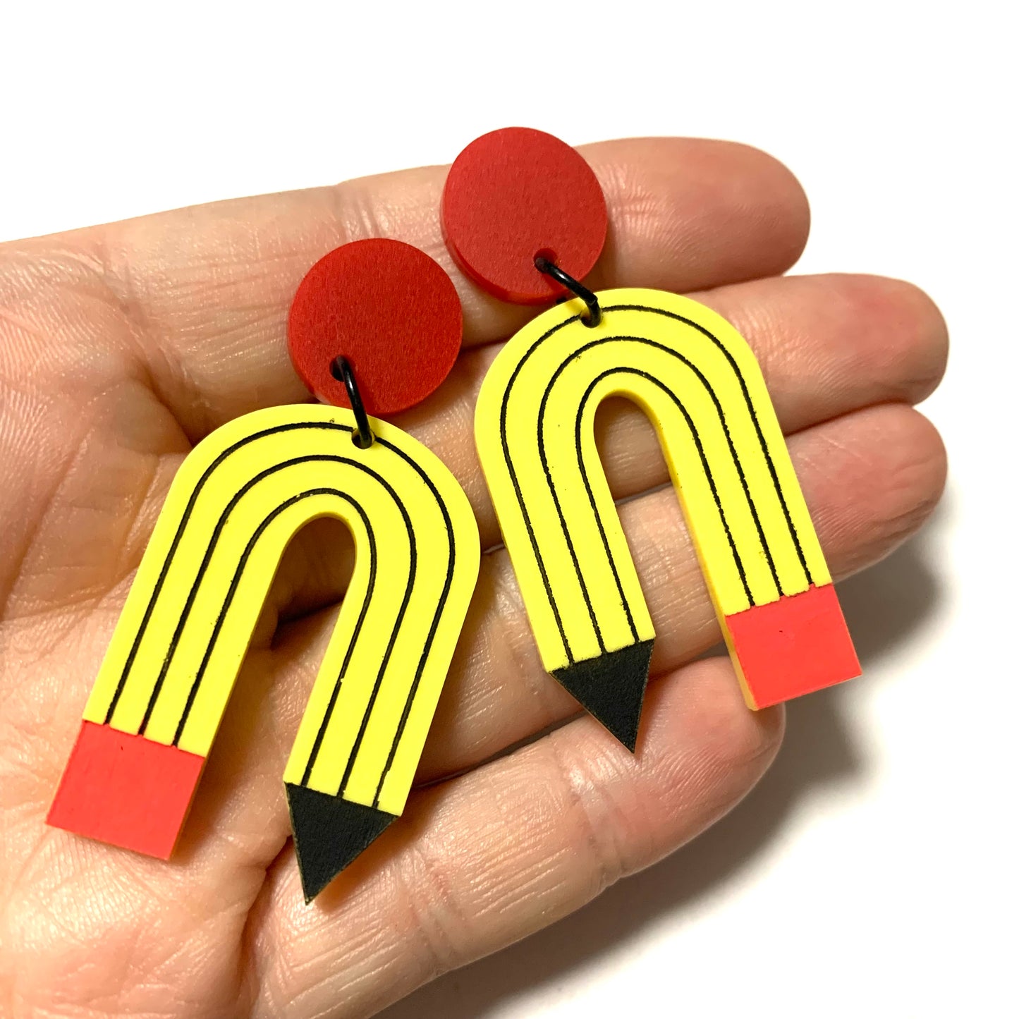 MAKIN' WHOOPEE - “Bendy Pencils-Red” TEACHER STUD DANGLES