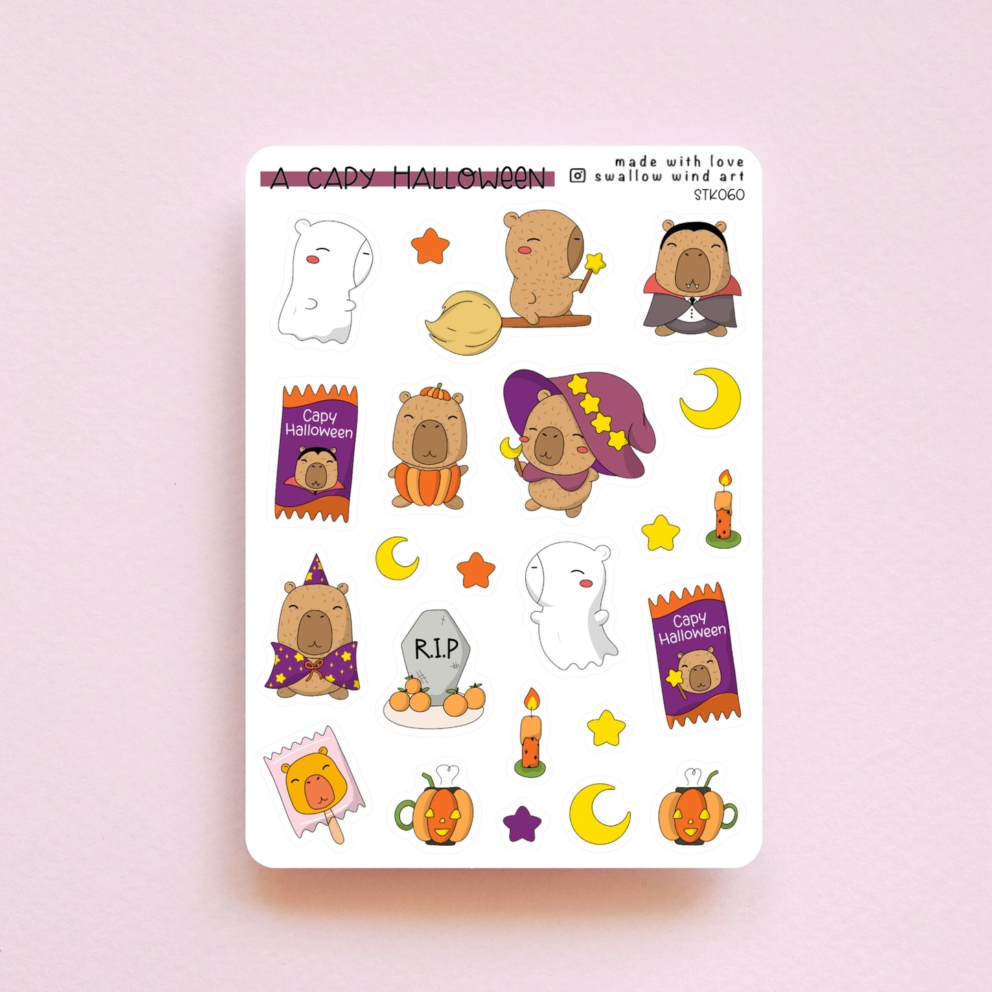 SWALLOW WIND ART - CAPY HALLOWEEN CAPYBARA - STICKER SHEET