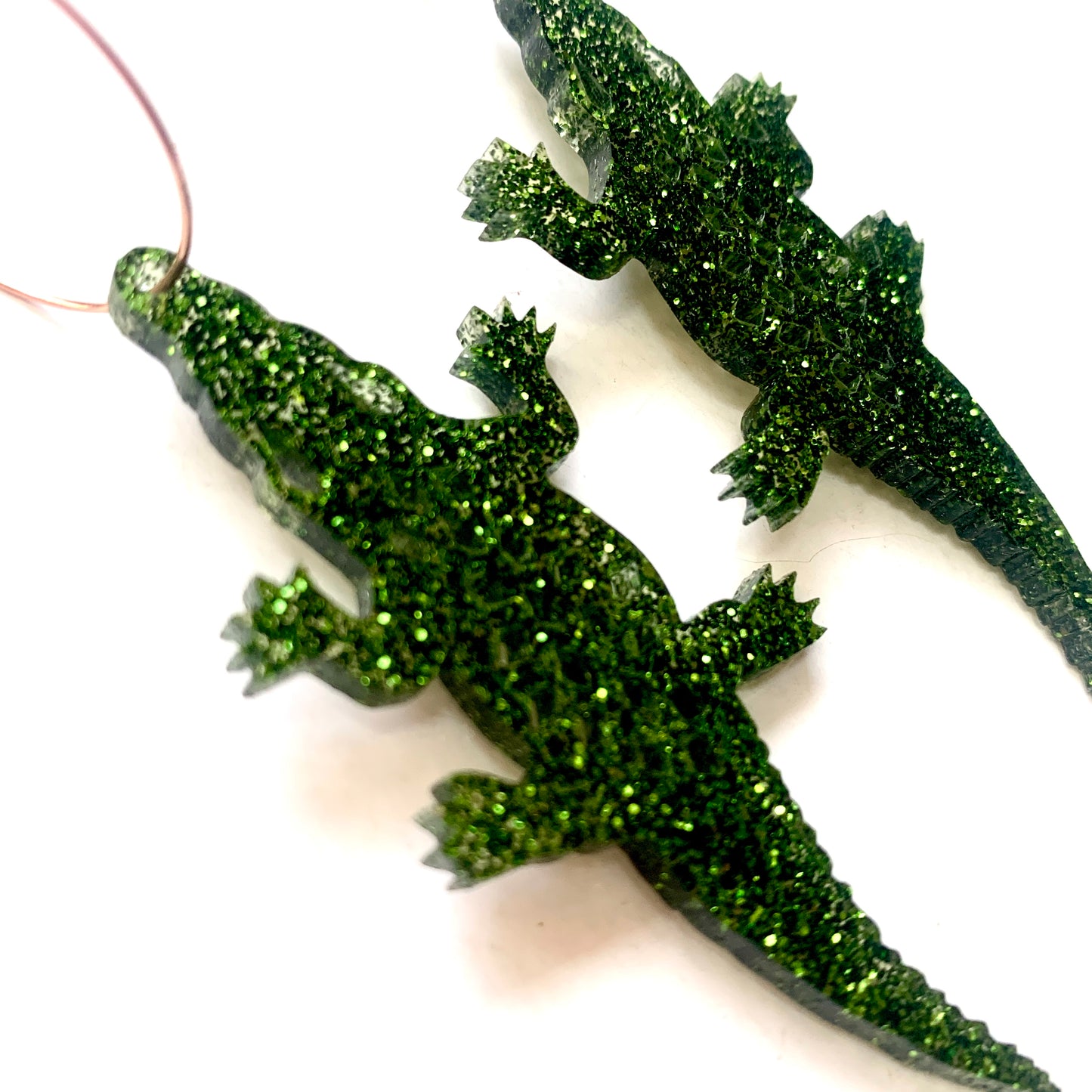 THIS BIRD HAS FLOWN - “Crocodile- Green Glitter” HOOP DANGLE EARRINGS