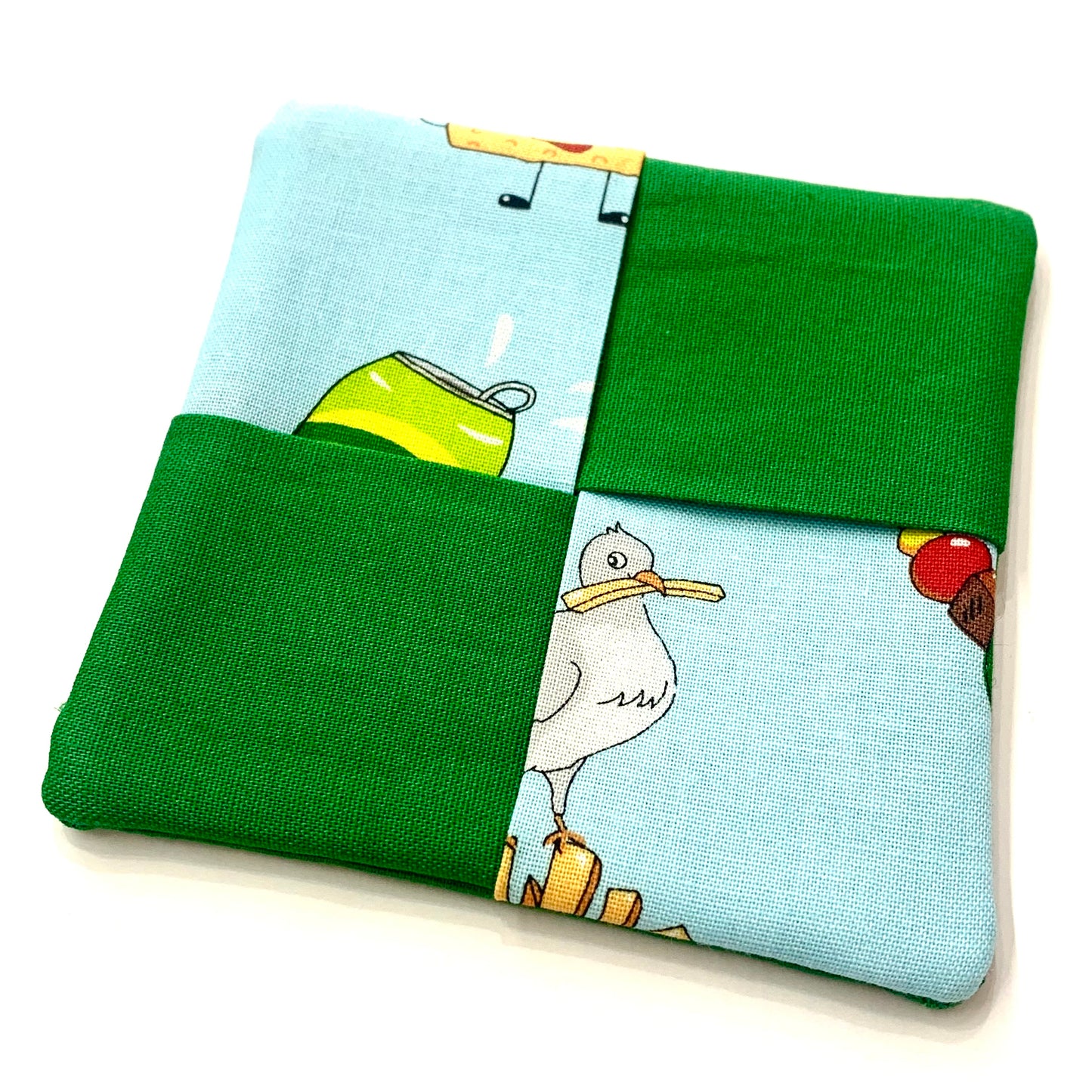 MUMMA WHOOPEE- SINGLE WINE GLASS SLIPPER/COASTERS- Funny Food & Green