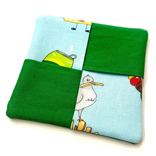 MUMMA WHOOPEE- SINGLE WINE GLASS SLIPPER/COASTERS- Funny Food & Green
