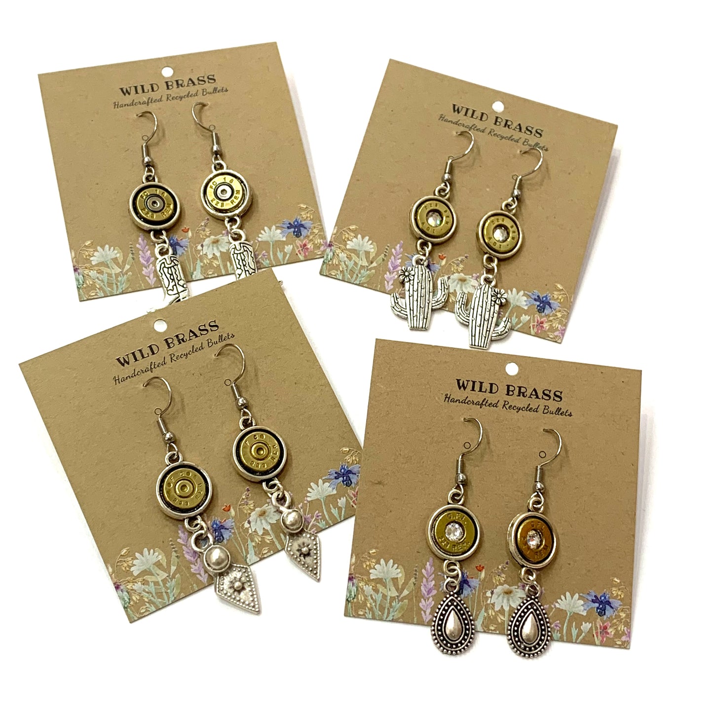 WILD BRASS- Charm Drops- Teardrops with Clear Swarovski Crystals