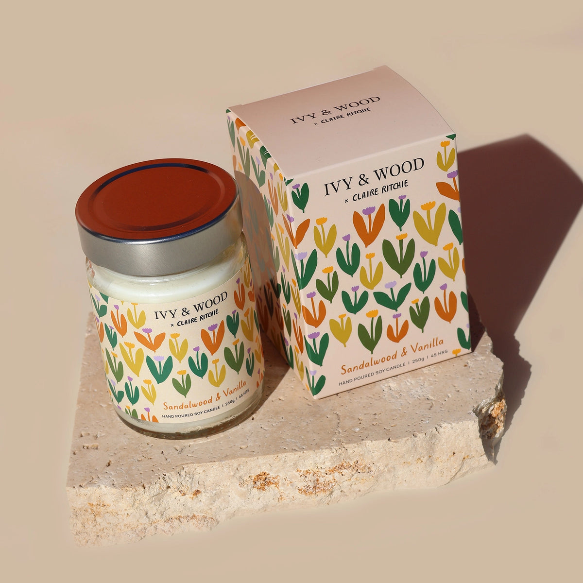 IVY & WOOD - Sandalwood & Vanilla Soy Candle - Bloom X Claire Ritche Limited Edition