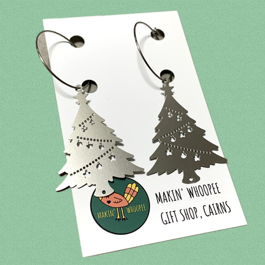 MAKIN' WHOOPEE - “SILVER TREES" CHRISTMAS HOOP DANGLES