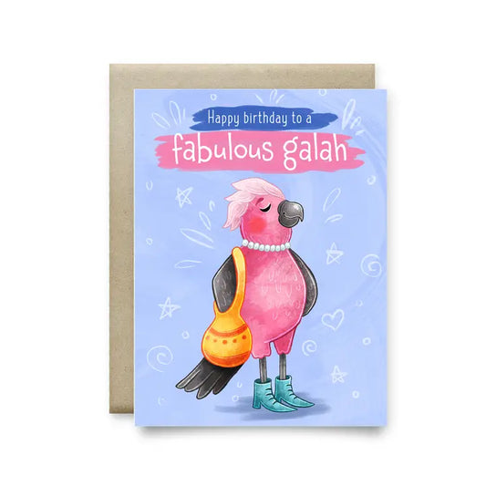 Stray Leaves- "Happy Birthday Fabulous Galah" Recycled Greeting Card