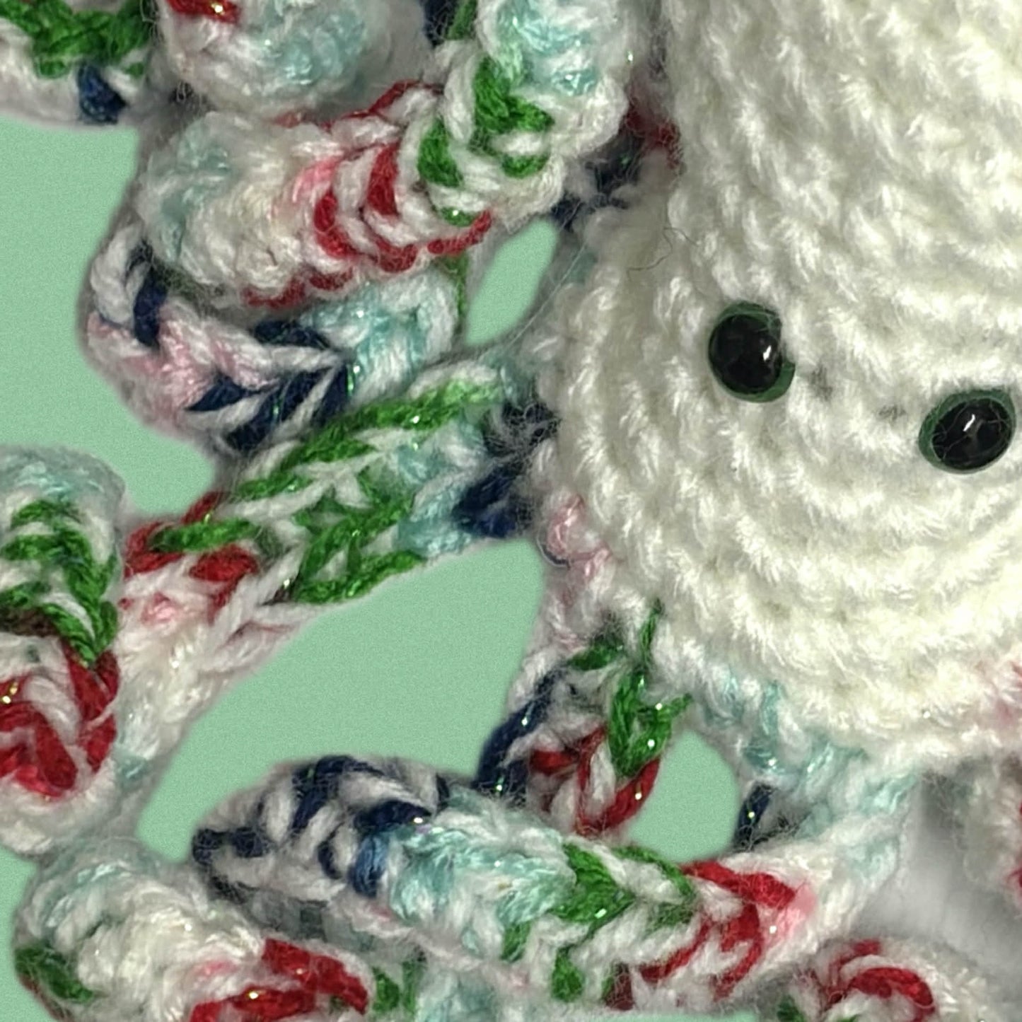 BEAKNITS- CHRISTMAS CROCHETED OCTOPUS - Glittery Red, White and Green White head