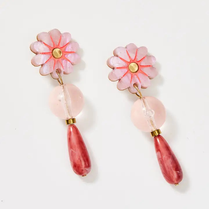 MARTHA JEAN - Ivy Drop Earrings- Pink & Gold