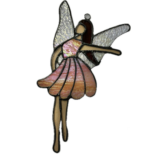 SWAN GLASS - PINK PETAL FLOWER FAIRY - Stained Glass Ornament