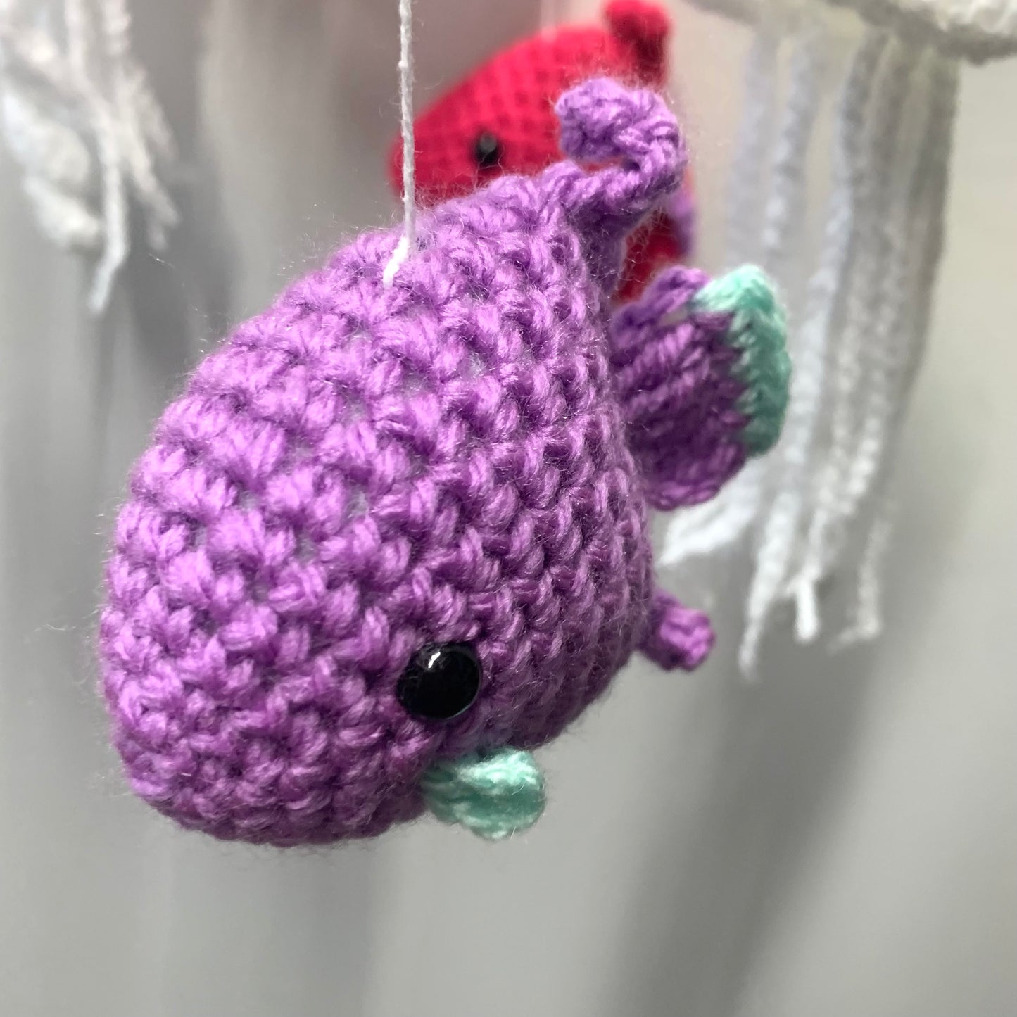 BEAKNITS- CROCHETED UNDER THE SEA MOBILE #4- Blue Ring with Pink Octopus