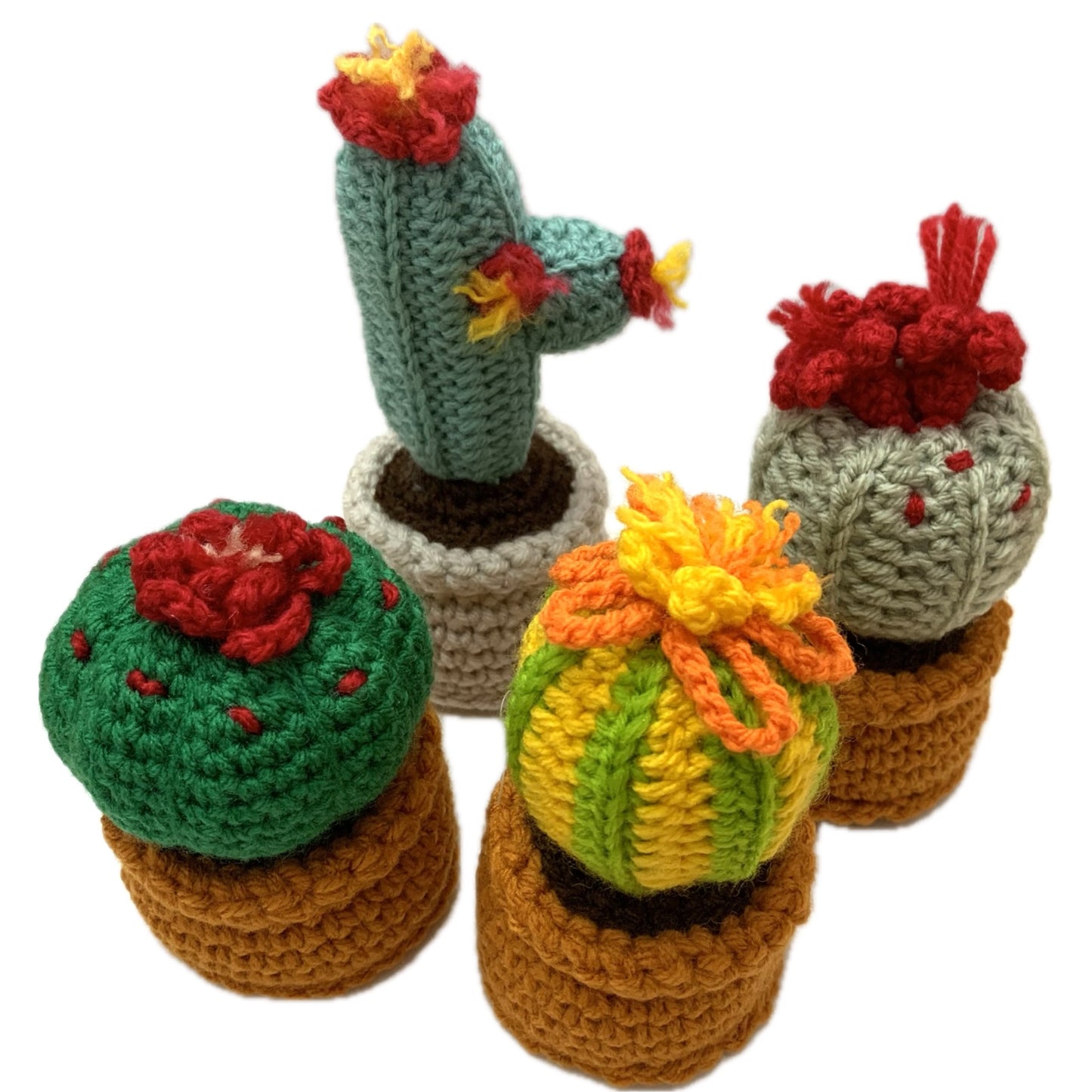 BEAKNITS- CROCHETED CACTUS #13- Short Bright Green & Red