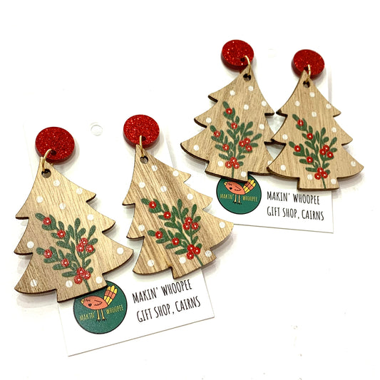 MAKIN' WHOOPEE - “Timber Trees- Red Top” CHRISTMAS STUD DANGLES