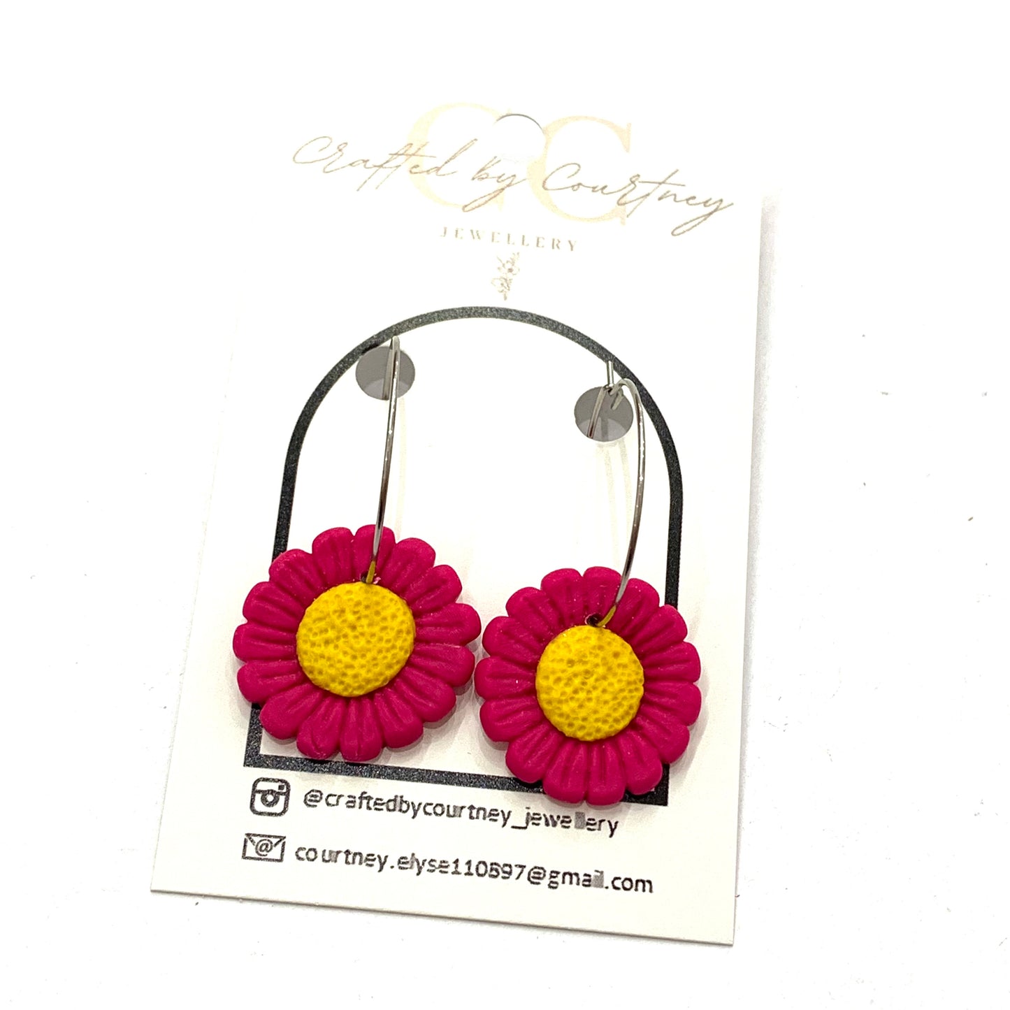 CRAFTED BY COURTNEY- Magenta Daisy Hoops