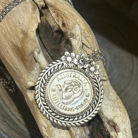 MOLLY MADE- "1960 Floral Shilling" Pendant Necklace