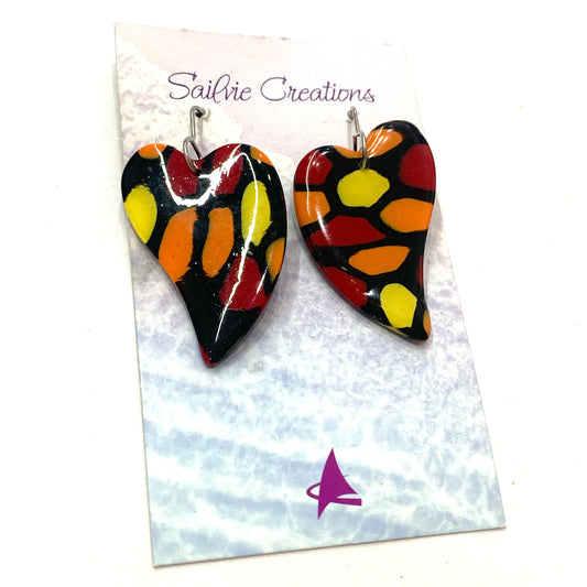 Sailvie Creations -Lava Hearts Hook Dangle Earrings