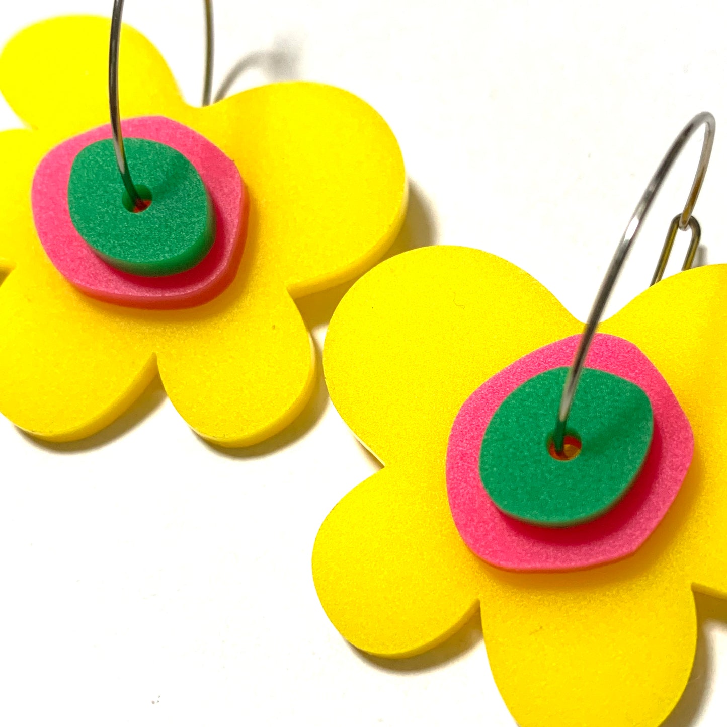 MAKIN' WHOOPEE - "Pop Mode" - Stacker Hoop Dangles- Green, Pop Pink & Sunshine