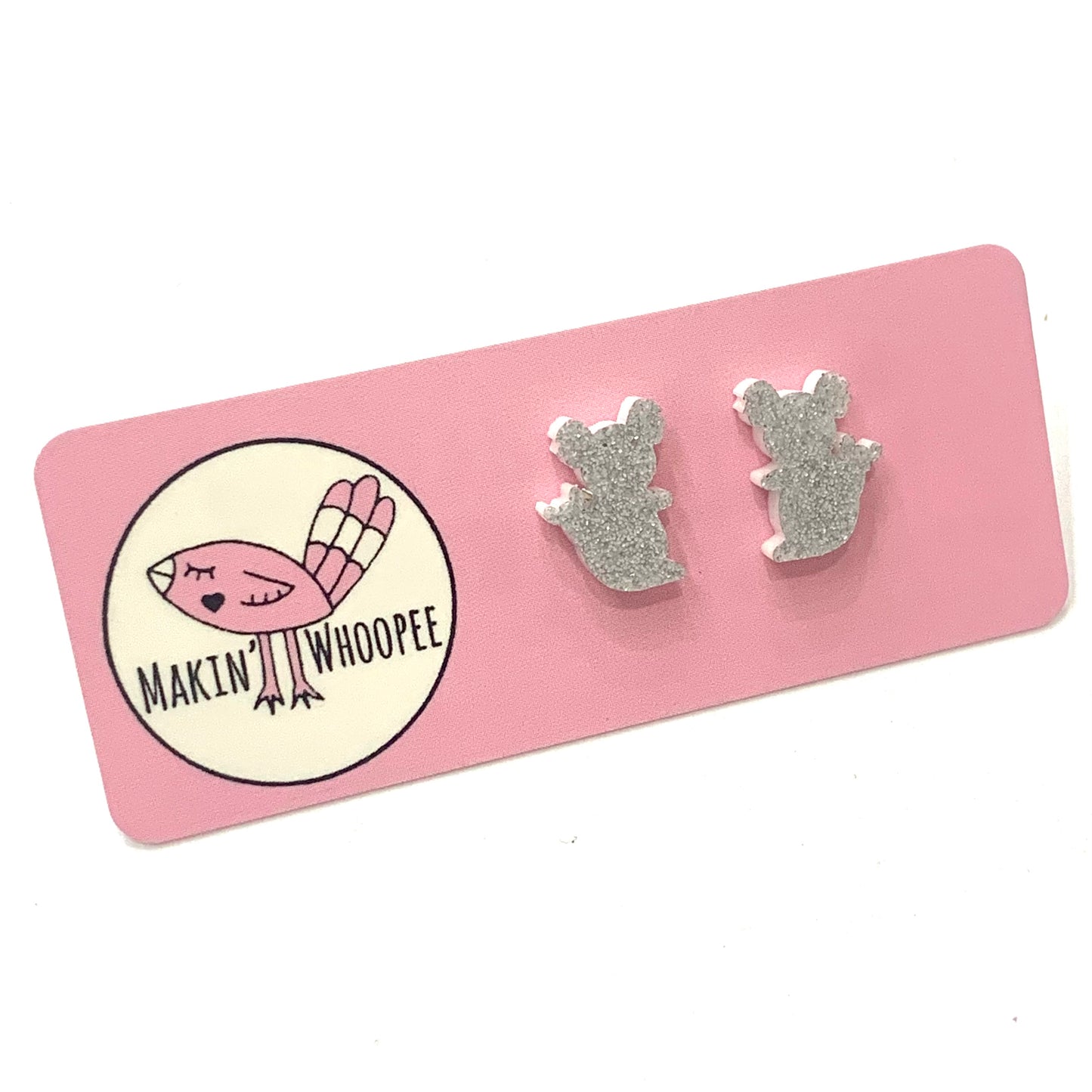 MAKIN' WHOOPEE - Little Aussies- "Koala" Stud Earrings - Silver Glitter