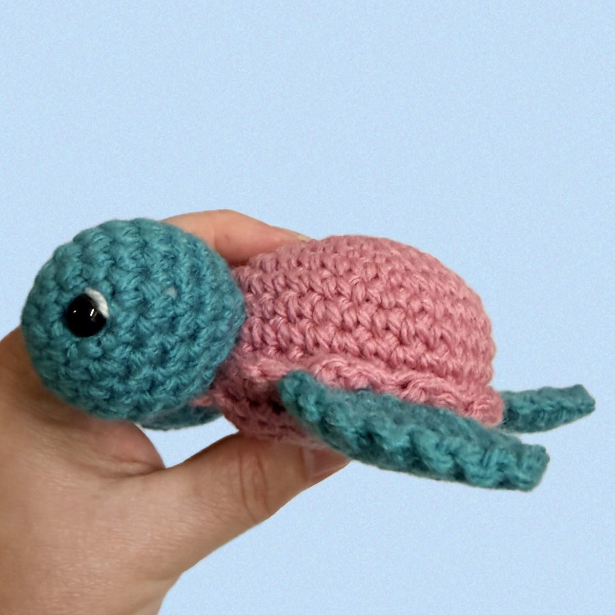 BEAKNITS-Crocheted Turtle - Blush Pink Shell (sage)