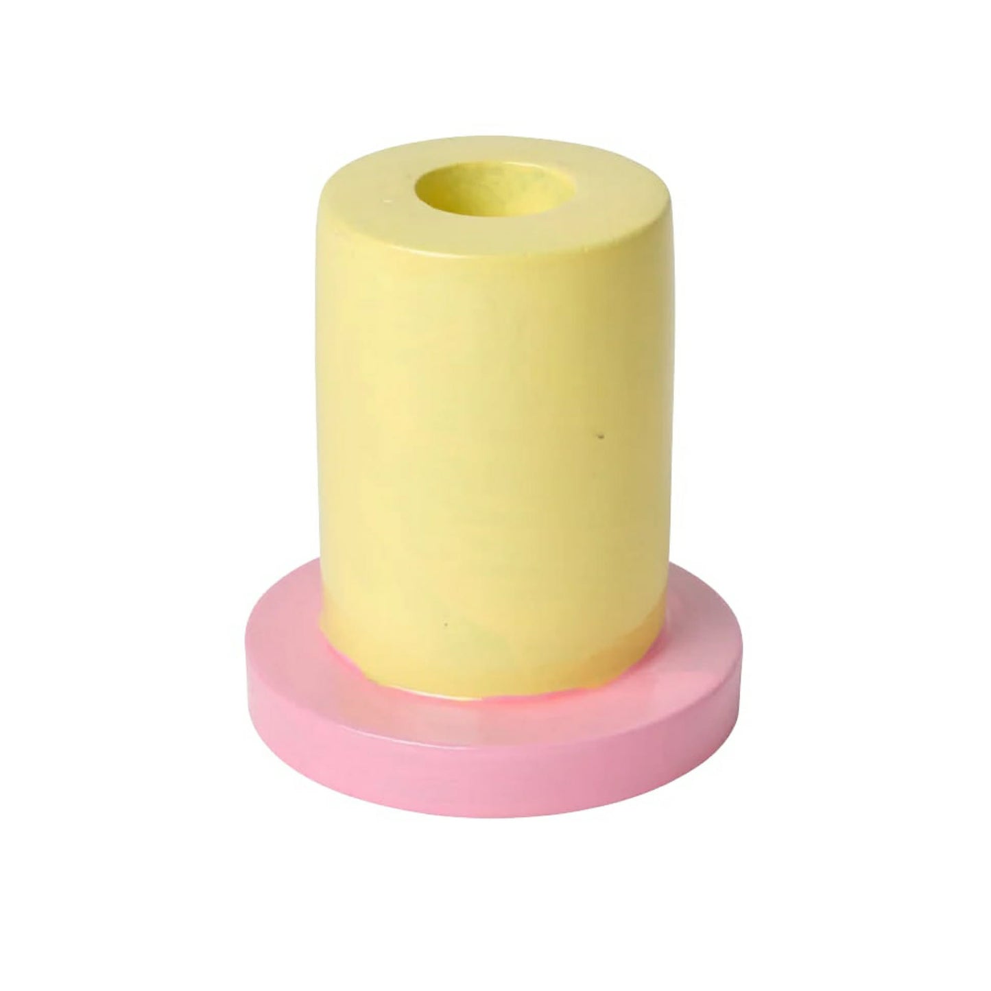In The Roundhouse - Tall Yellow and Pink Taper Candle Holder