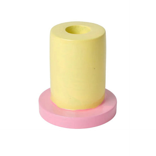 In The Roundhouse - Tall Yellow and Pink Taper Candle Holder