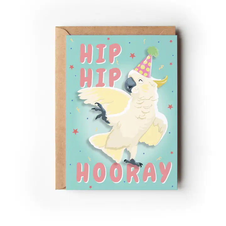 Green Mini Creative - Greeting Cards- Hip Hip Hooray Cockatoo Birthday Card