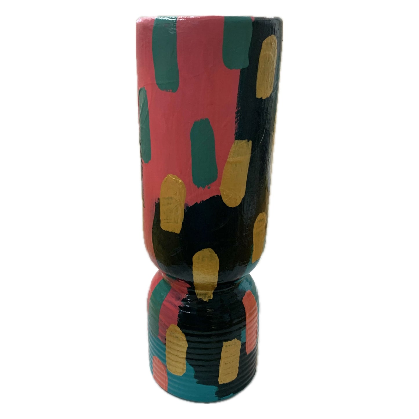 THIS BIRD HAS FLOWN - Large Cylinder Vase- Abstract Pinks, Greens & Gold