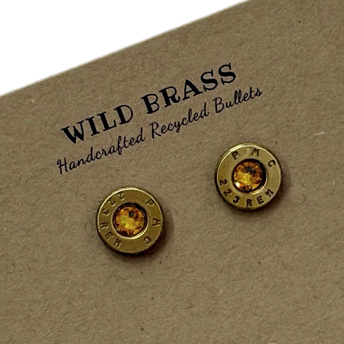 WILD BRASS- Small Studs- Yellow Swarovski Crystal
