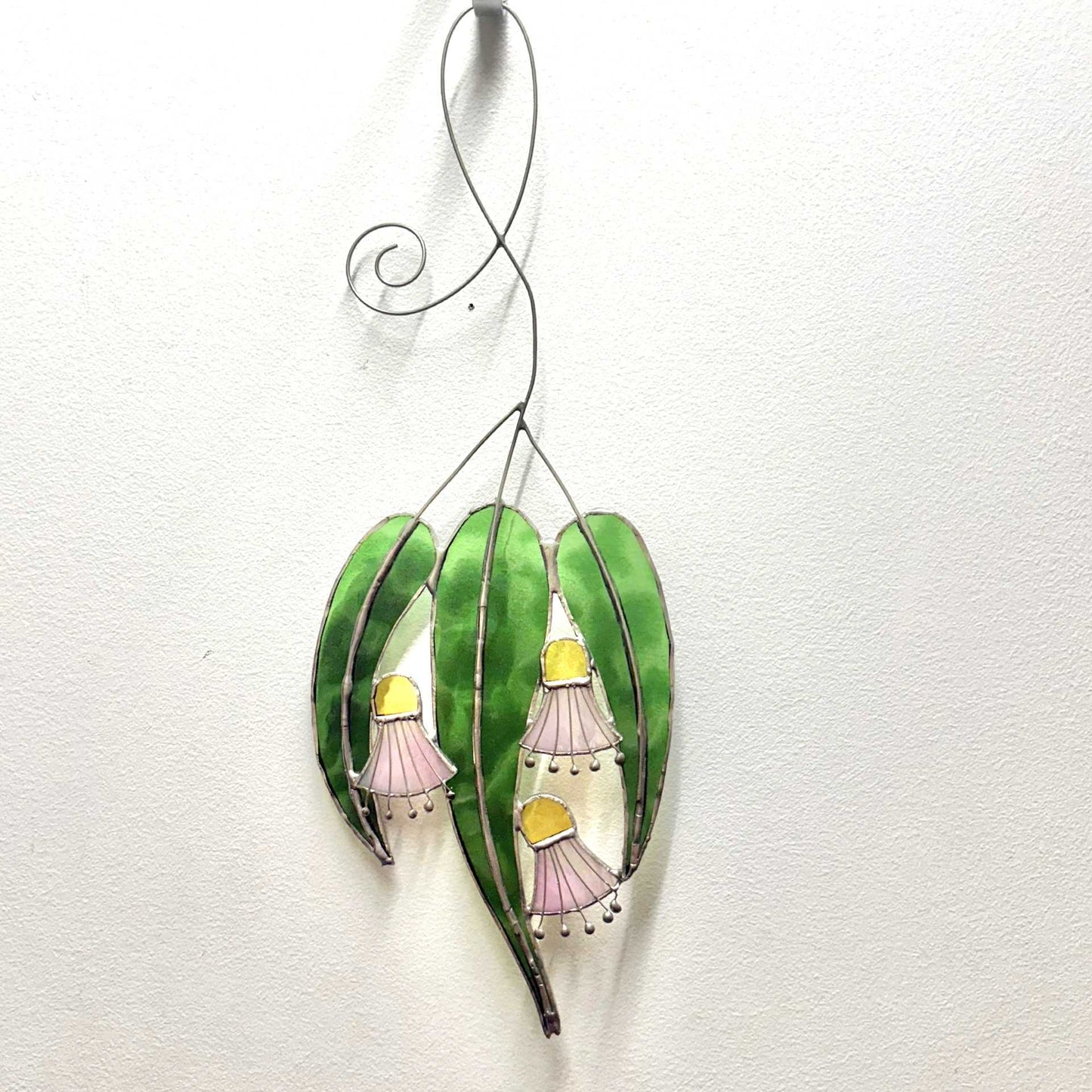 SWAN GLASS -EUCALYPTUS FLOWERS PINKS - STAINED GLASS ORNAMENT